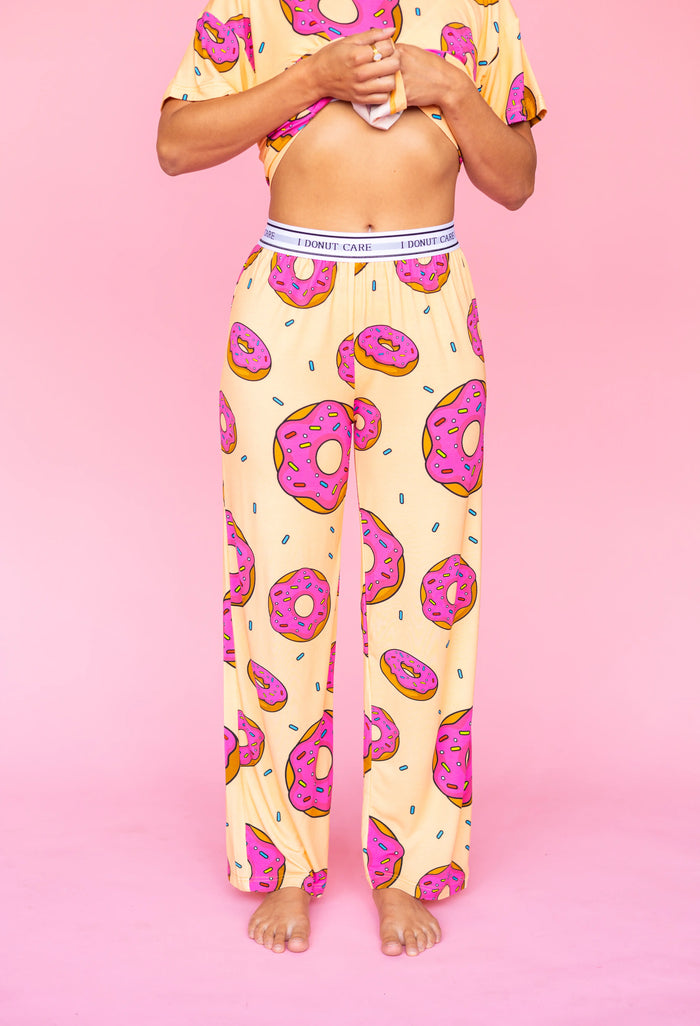 Flared Pajamas Pants "I DONUT CARE"