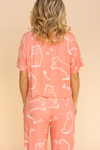 Pajama Crop Top "FELINE GOOD"