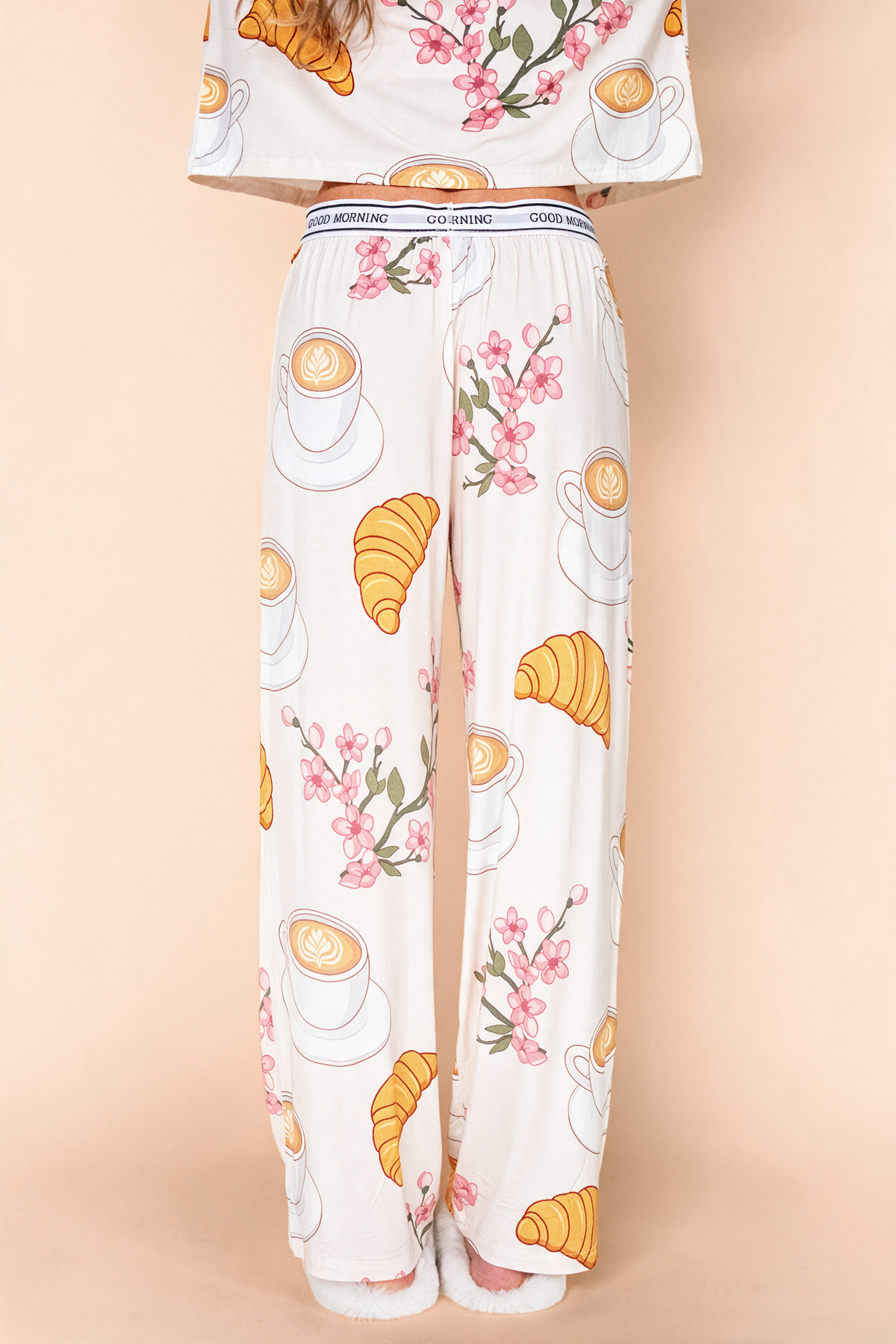 "GOOD MORNING" Flared Pajama Pants