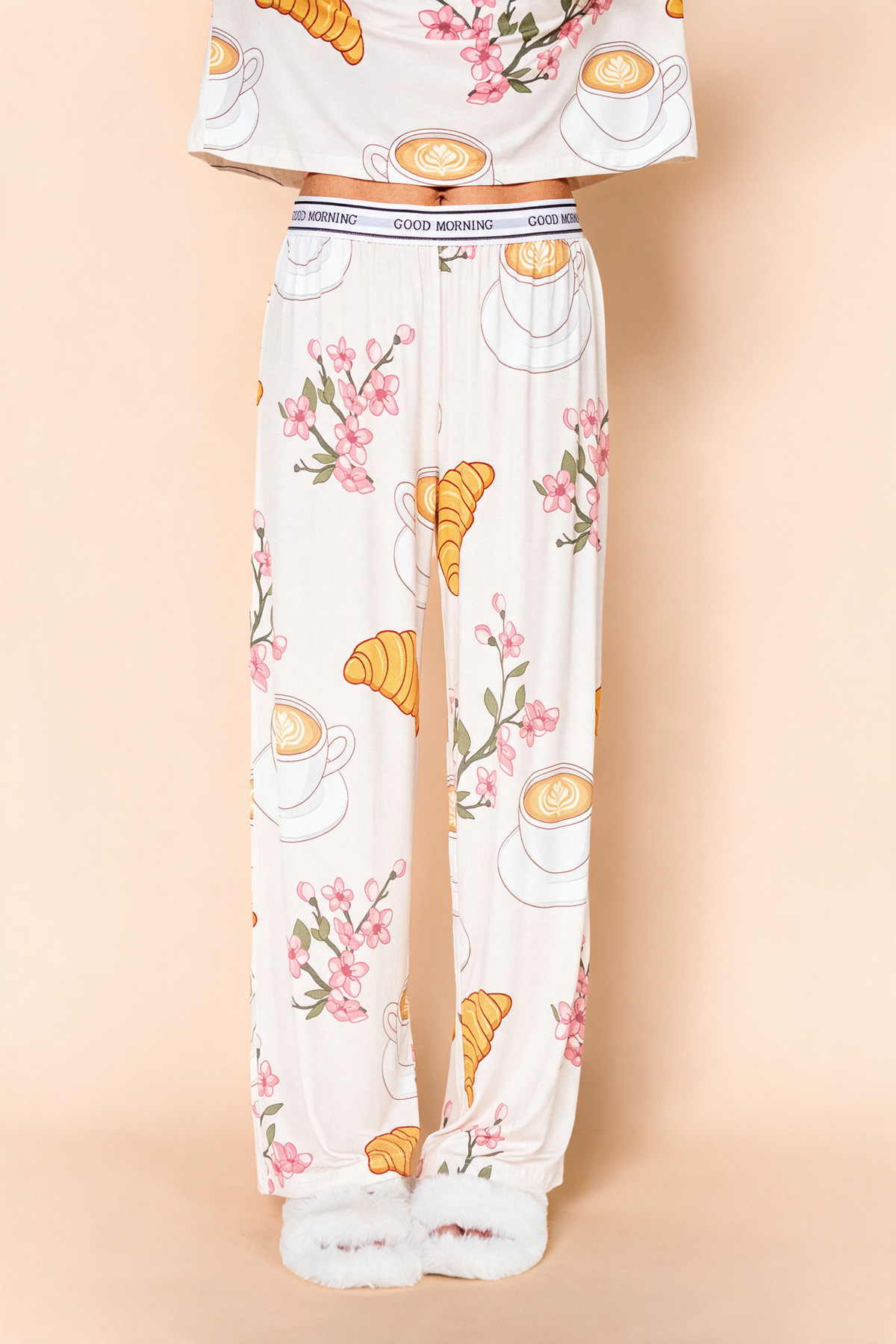 "GOOD MORNING" Flared Pajama Pants